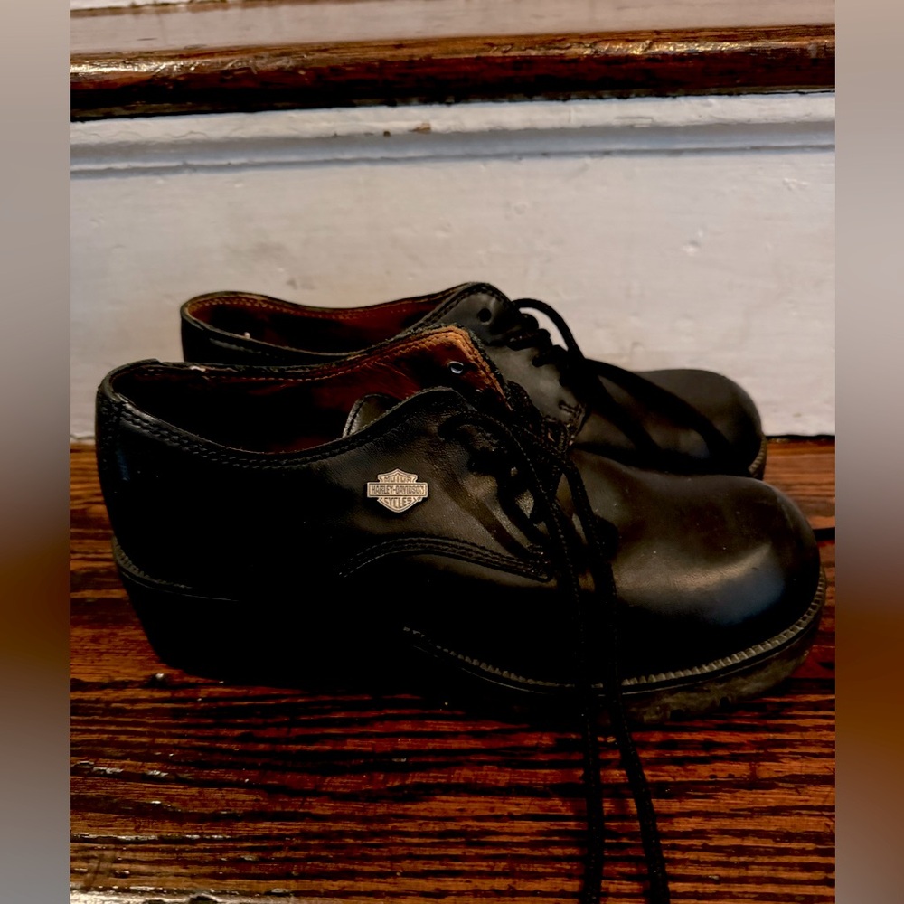 Harley-Davidson Black Leather Lace-Up Shoes
